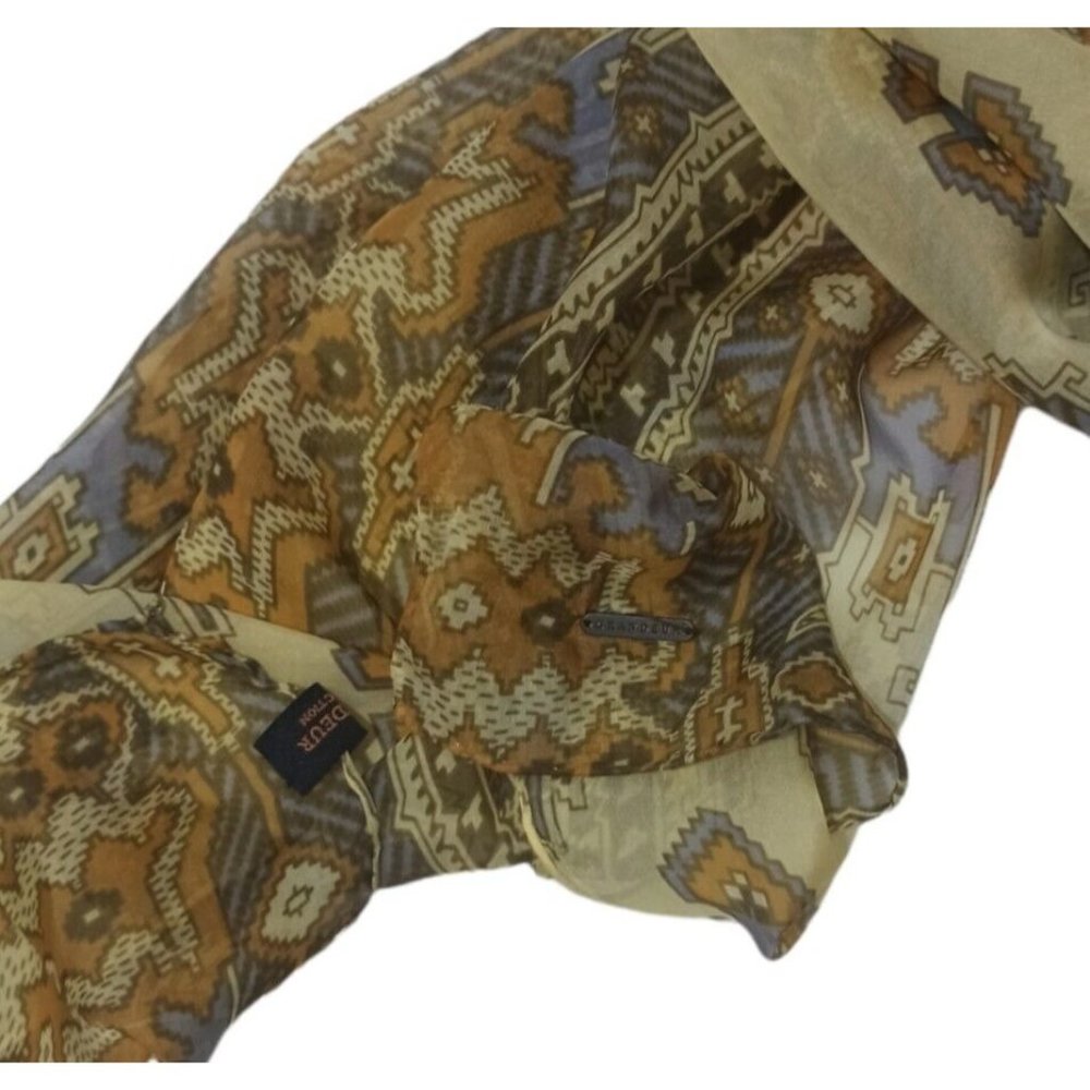 GRANDEUR COLLECTION Beige Geometric Silk Scarf 70"/ 23” EC - Picture 2 of 10